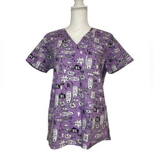 Word Phrases Purple Nursing Medical Scrub Top with Pockets Women’s Medium